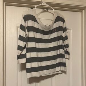 Hollister Gray and White Striped Sweatshirt